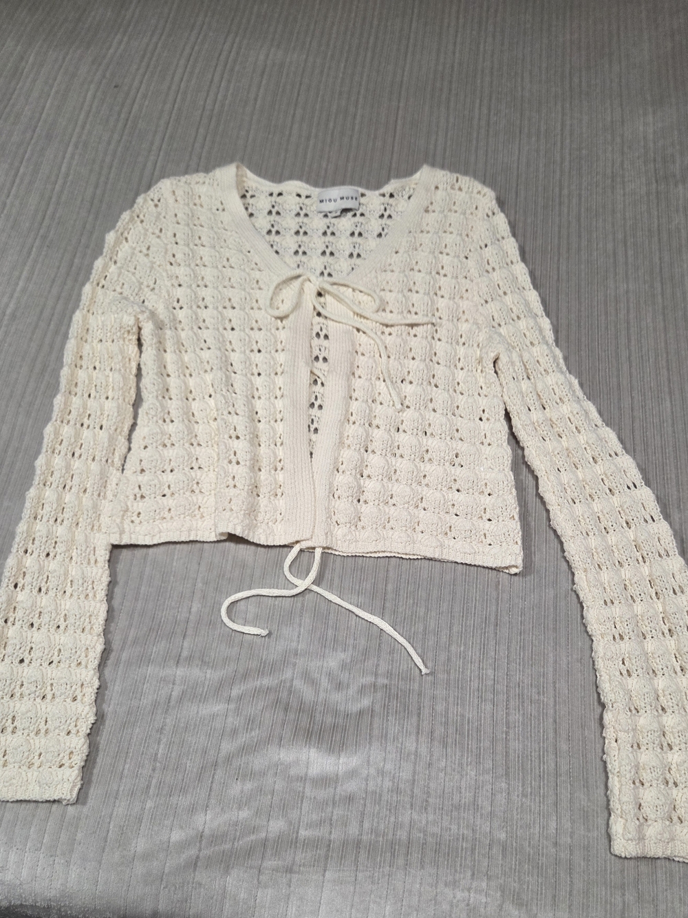 Miou Muse Cream Knit Tie-Front Sweater